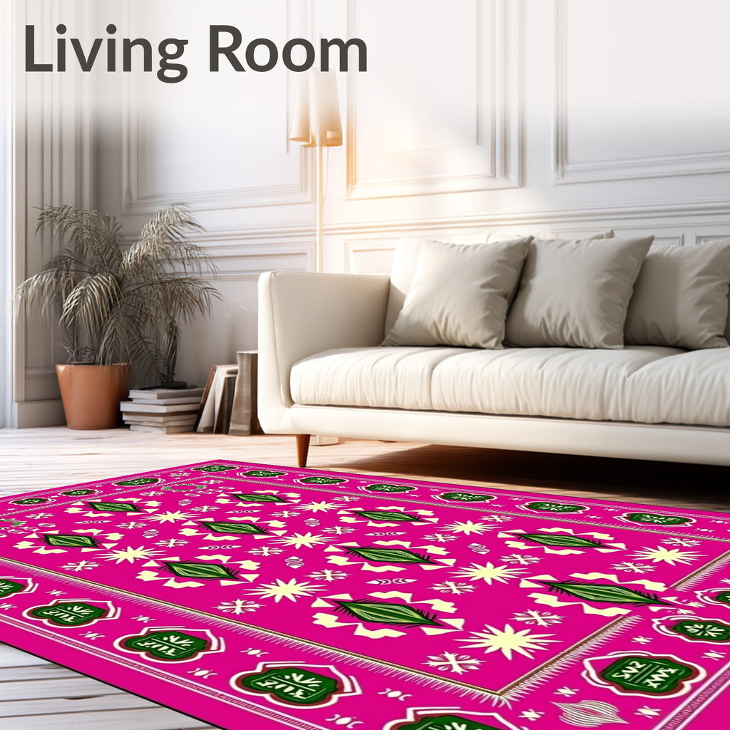 Vibrant Pink Green Diamond Starburst Rug