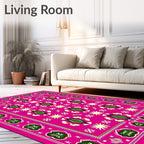 Vibrant Pink Green Diamond Starburst Rug