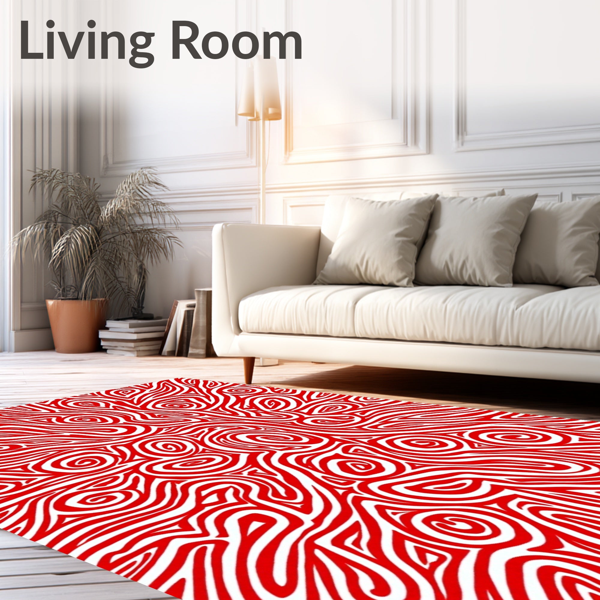 Vibrant Red Swirl Abstract Rug