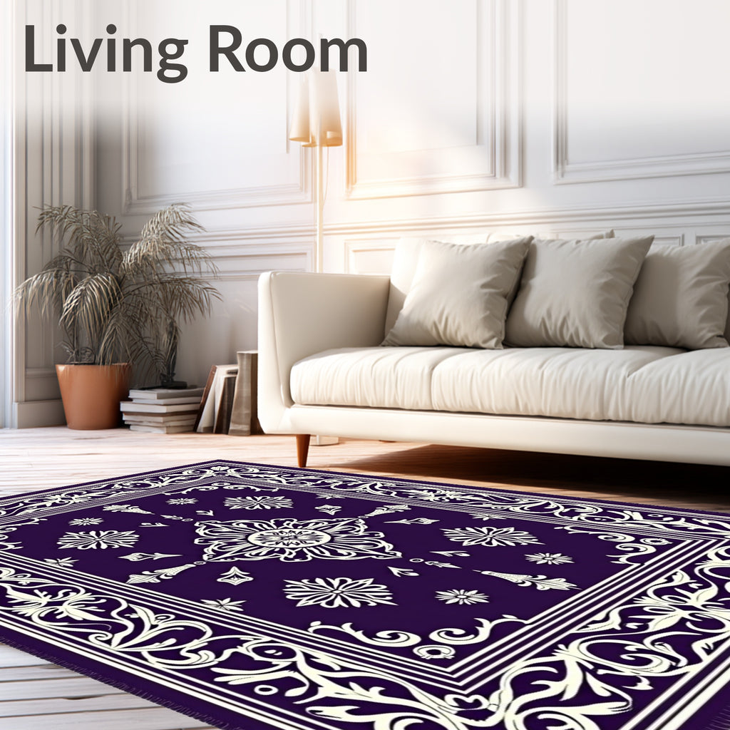Deep Violet Floral Medallion Border Rug