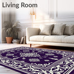 Deep Violet Floral Medallion Border Rug