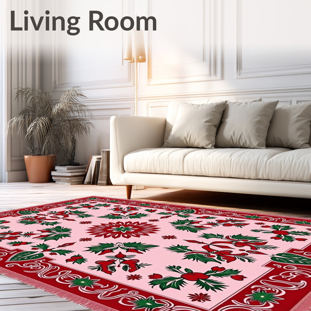 Victorian Red Green Floral Medallion Rug