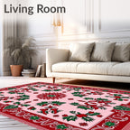 Victorian Red Green Floral Medallion Rug