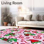 Pink Christmas Elves Holly Swirls Rug