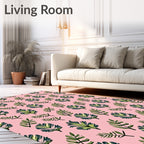 Pink Green Leafy Botanical Arrangement Rug
