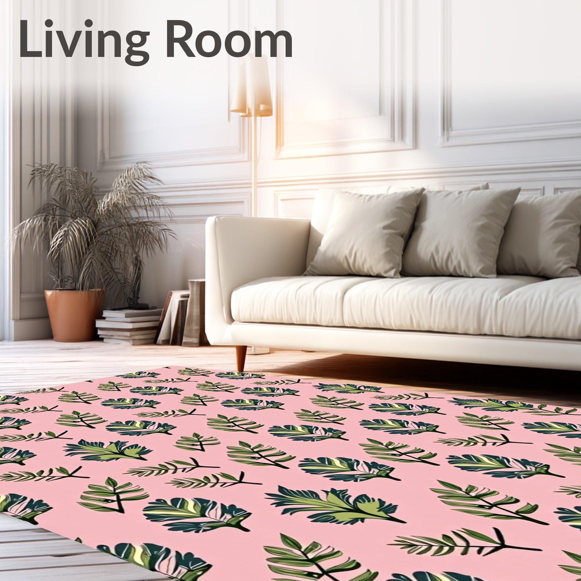 Pink Green Leafy Botanical Arrangement Rug