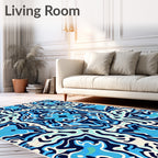 Deep Blue Aqua Organic Swirl Rug