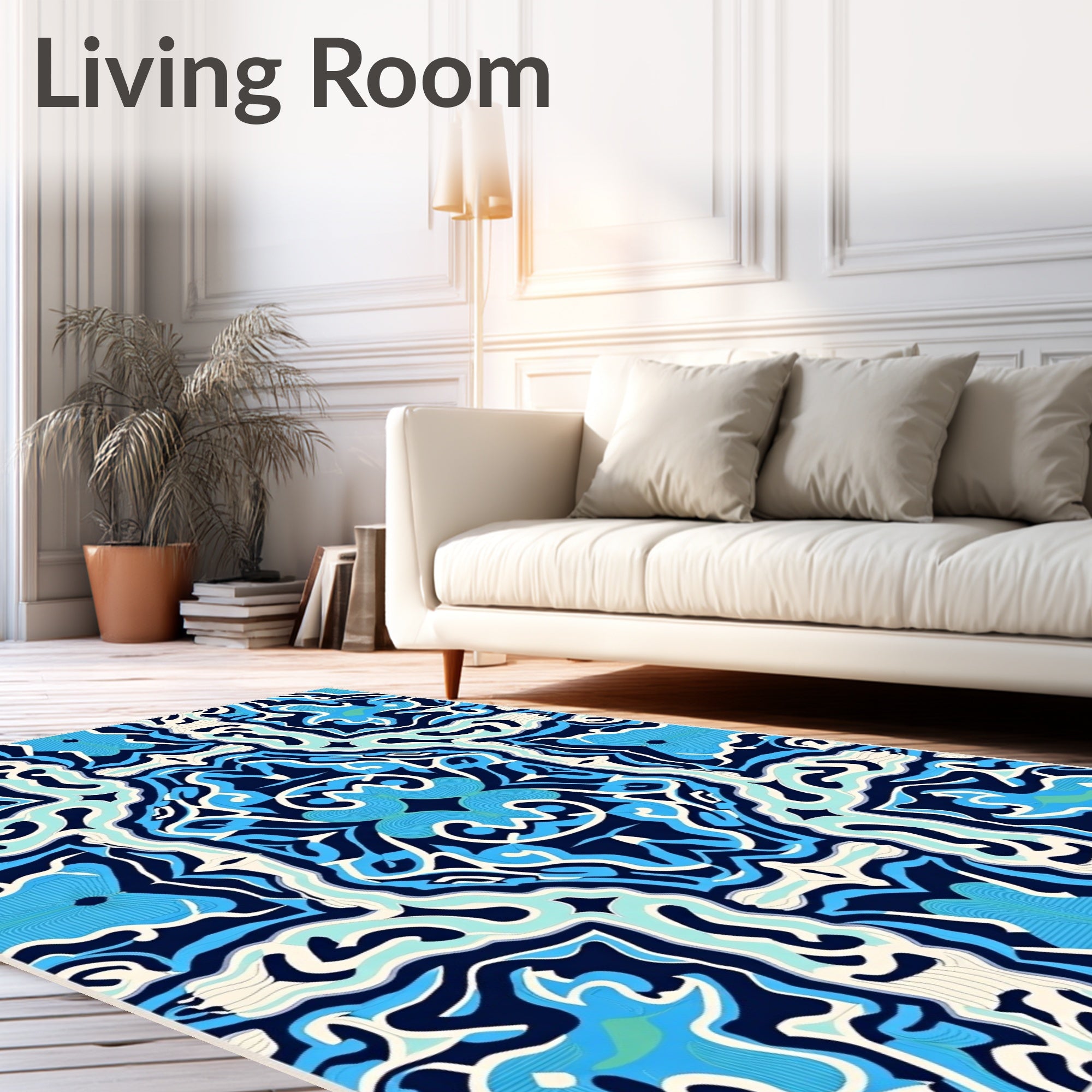 Deep Blue Aqua Organic Swirl Rug