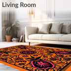 Orange Pink Floral Medallion Art Rug