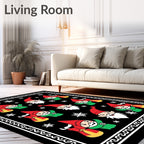 Festive Gnome Christmas Snowflakes Black Rug