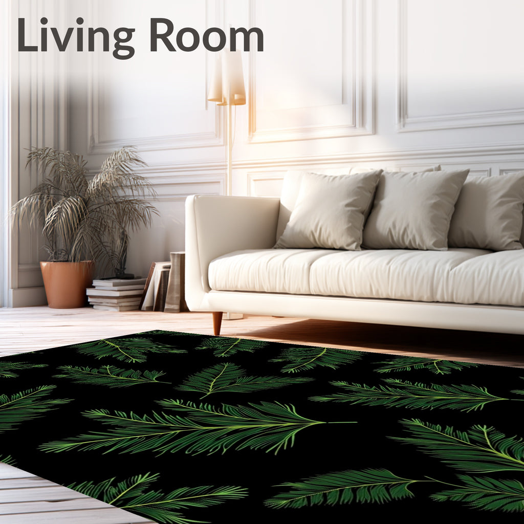 Emerald Green Fern Frond Pattern Rug