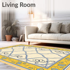 Cream Blue Yellow Ornate Lattice Rug