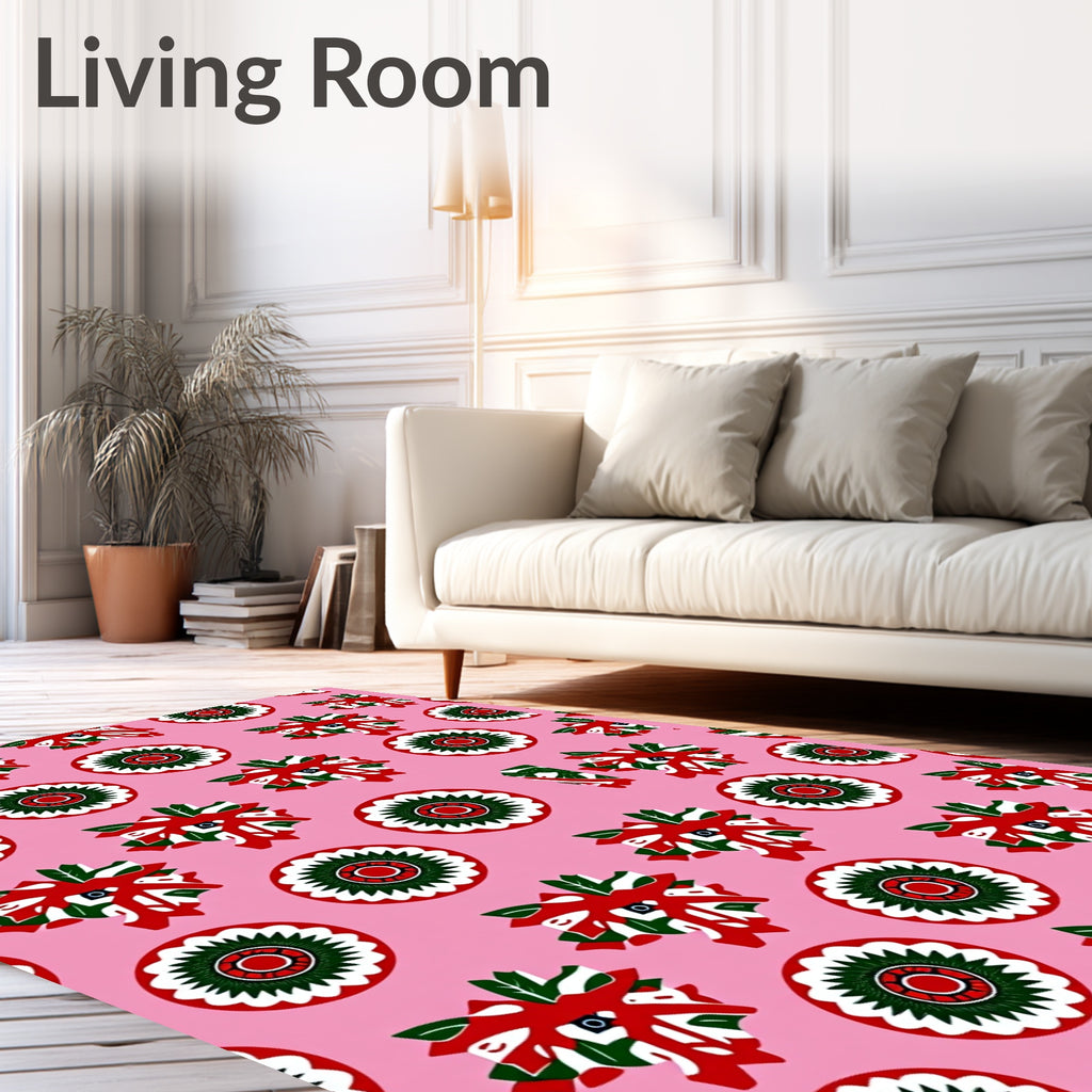 Red Green White Floral Medallion Rug