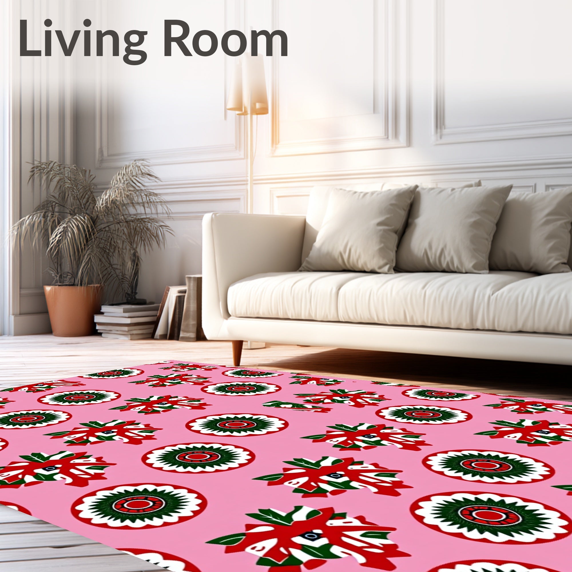 Red Green White Floral Medallion Rug