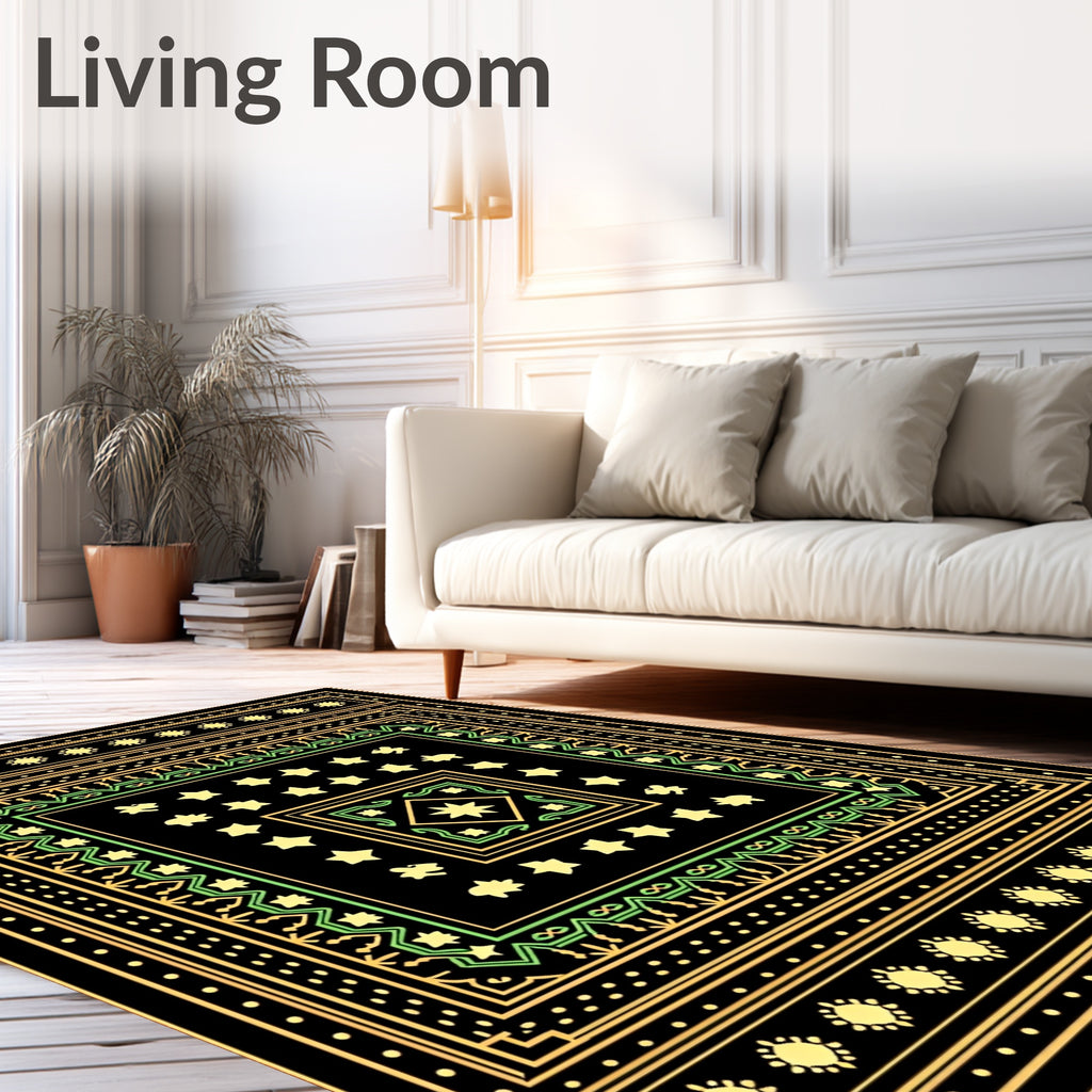 Golden Yellow Green Stars Square Rug