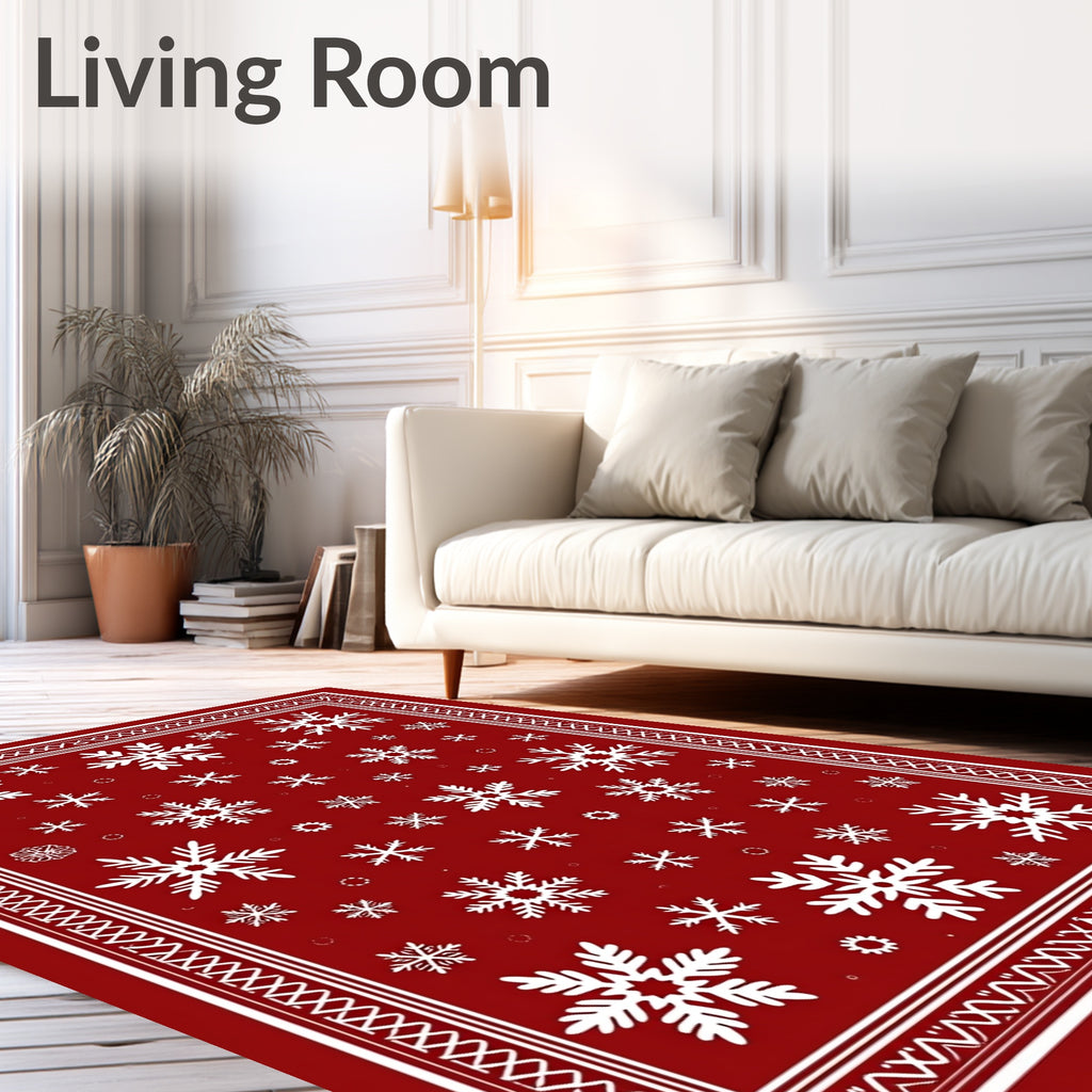 Festive Red Snowflake Winter Wonderland Rug