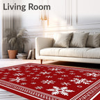 Festive Red Snowflake Winter Wonderland Rug