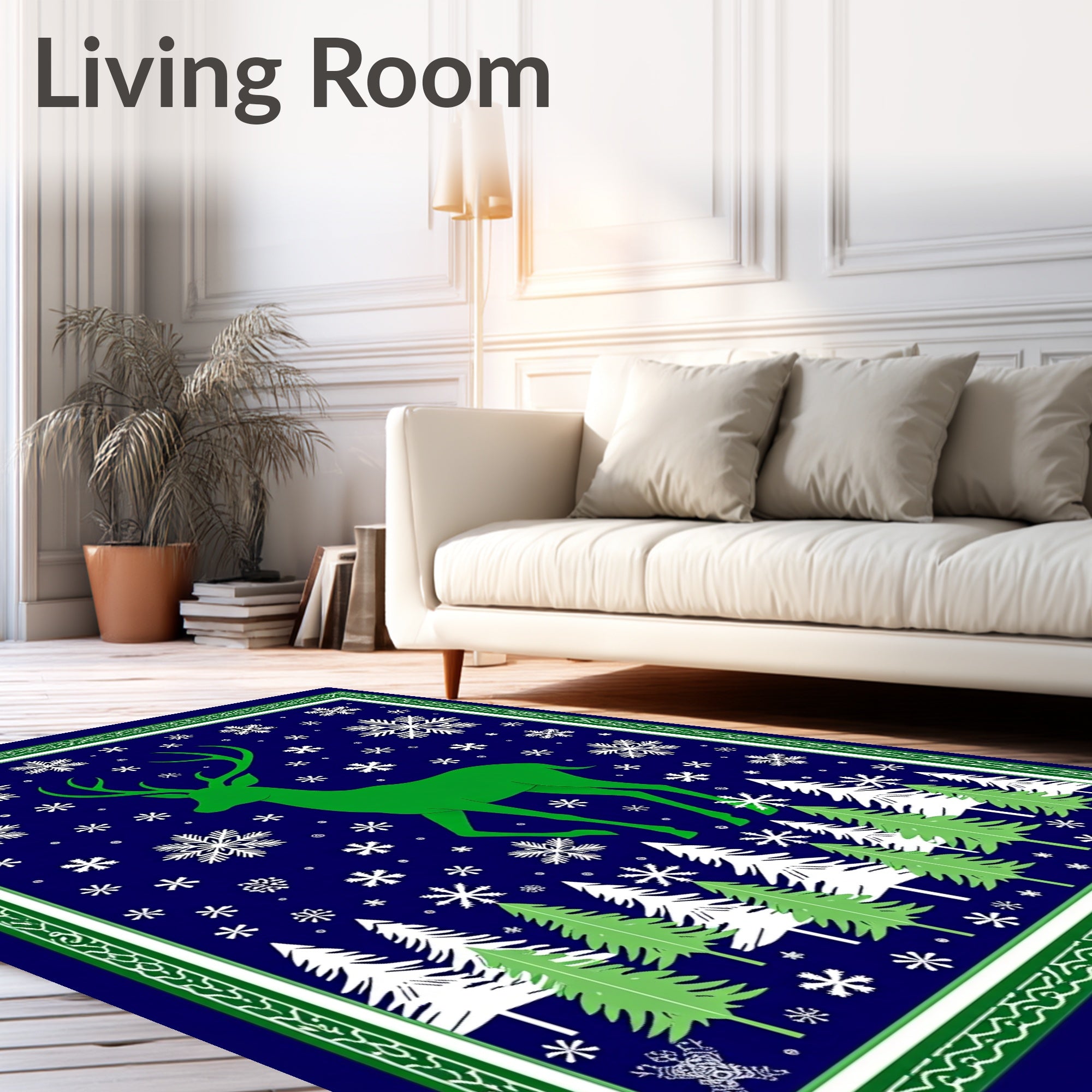 Green Stag Snowscape Forest Rug