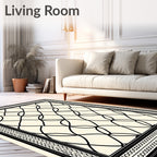 Cream Black Overlapping Diamond Frame Rug
