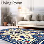 Cream Blue Red Floral Medallion Harmony Rug