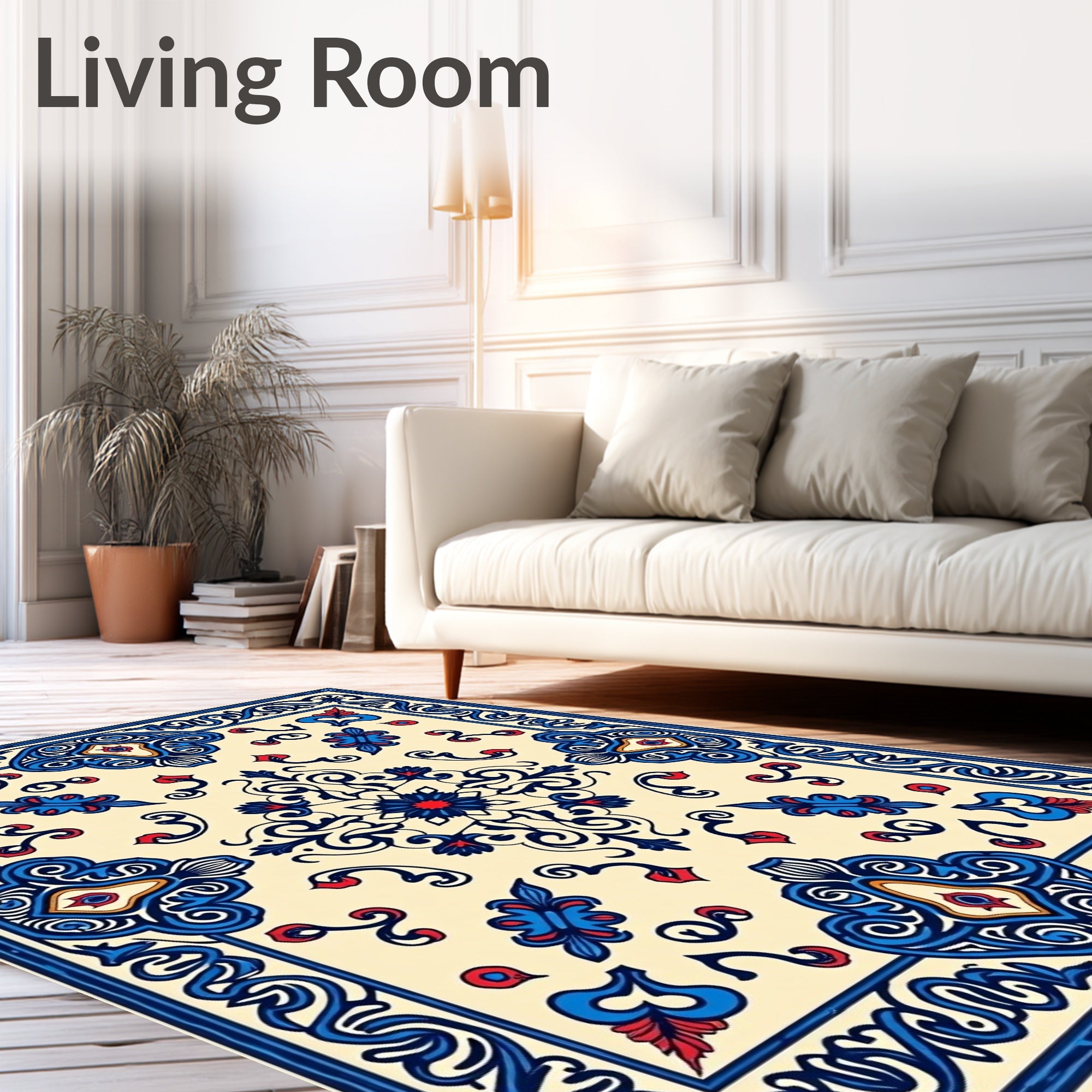 Cream Blue Red Floral Medallion Harmony Rug