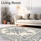 Cream Gray Ornate Floral Fan Rug
