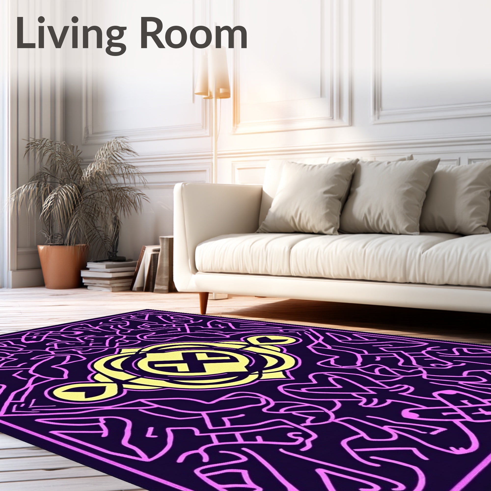 Bold Violet Yellow Abstract Knot Rug