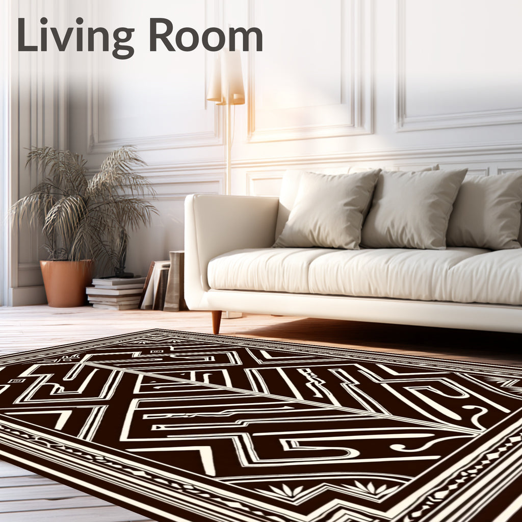 Dark Brown Geometric Art Deco Rug