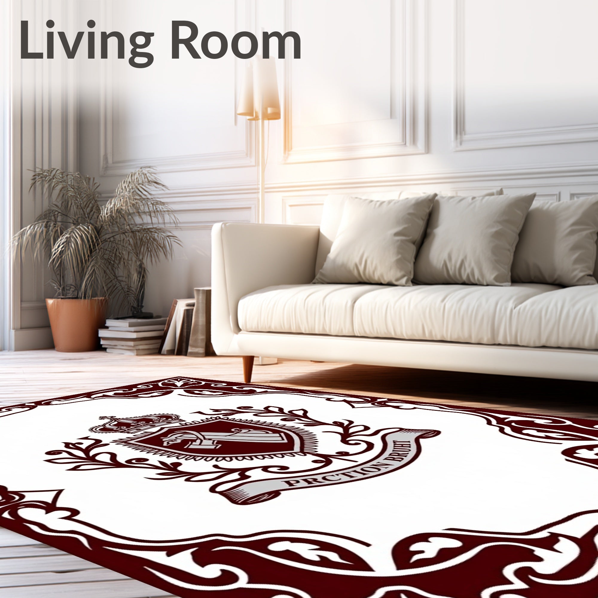 Maroon Crest Crown Embellished Frame Rug