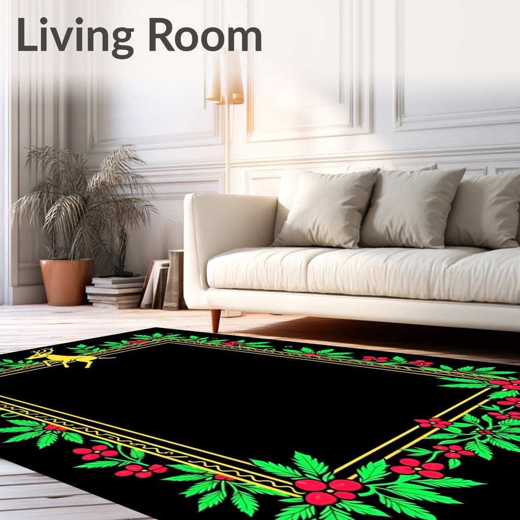 Gold Deer Woodland Floral Border Rug