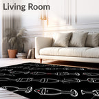Black White Line Art Cocktail Glasses Rug