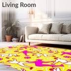 Pink White Figure Yellow Maze Rug