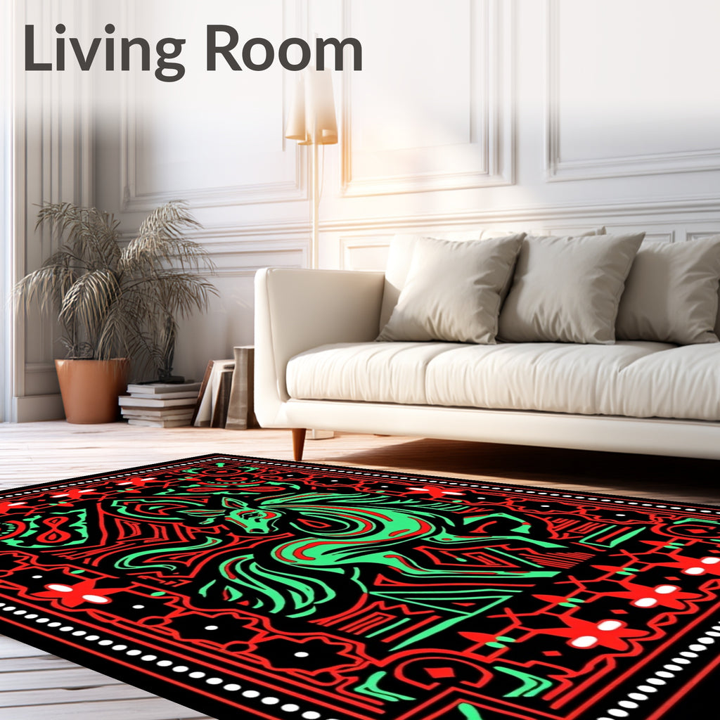 Bold Black Green Red Horse Rug