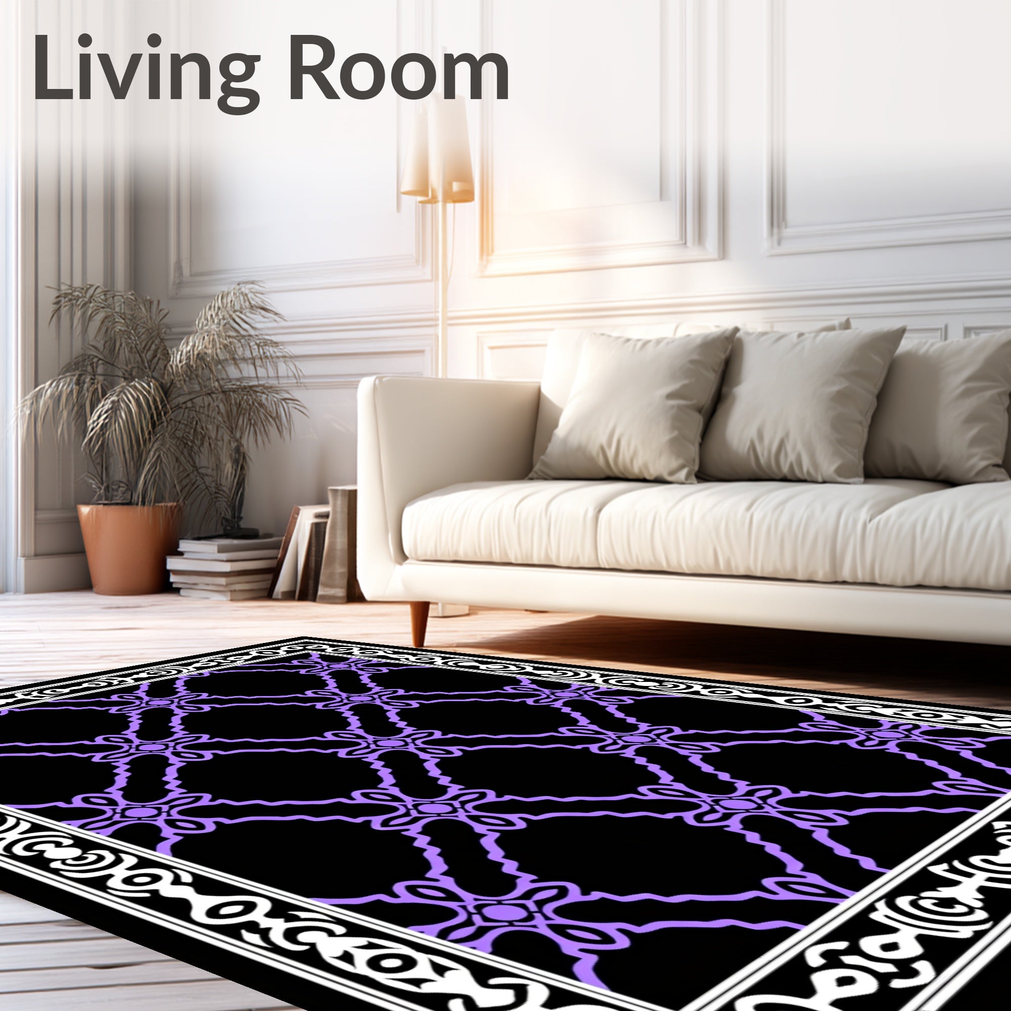Ornate Lavender Quatrefoil Border Rug