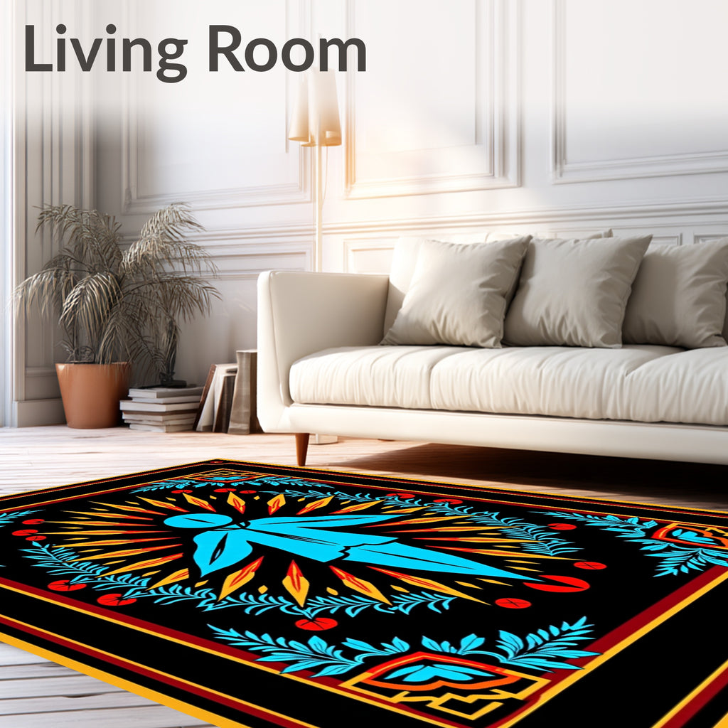 Bright Blue Figure Radiant Floral Border Rug