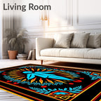 Bright Blue Figure Radiant Floral Border Rug