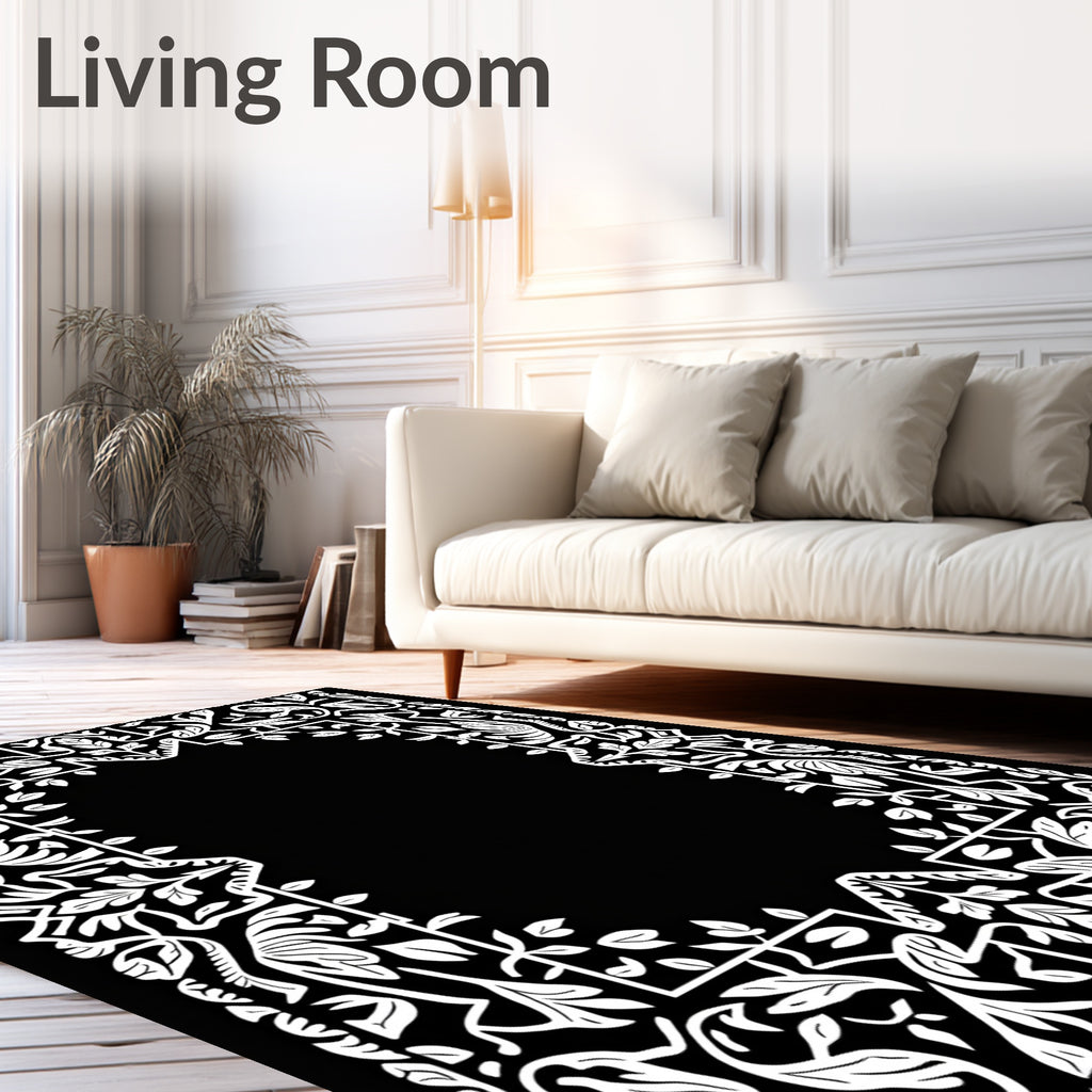 White Vine and Leaf Border Medallion Rug