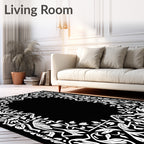 White Vine and Leaf Border Medallion Rug