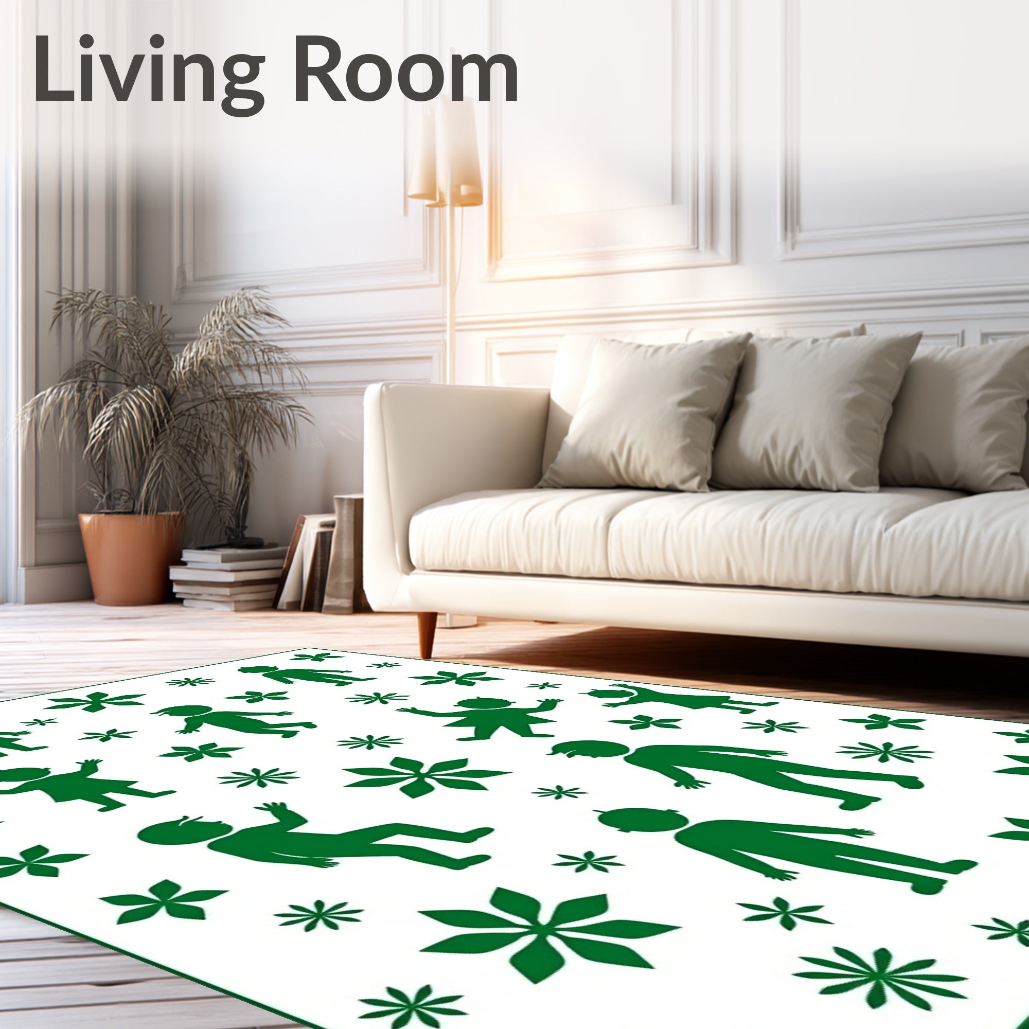 Green Figures And Holly Branches Rug