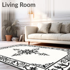 Ornate Black Floral Border Accent Rug