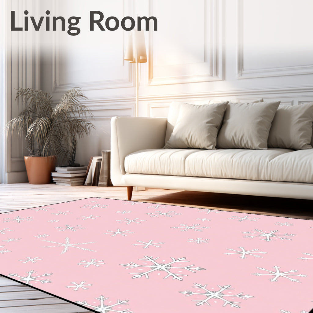 Pink Snowflake Scattered Holiday Background Rug