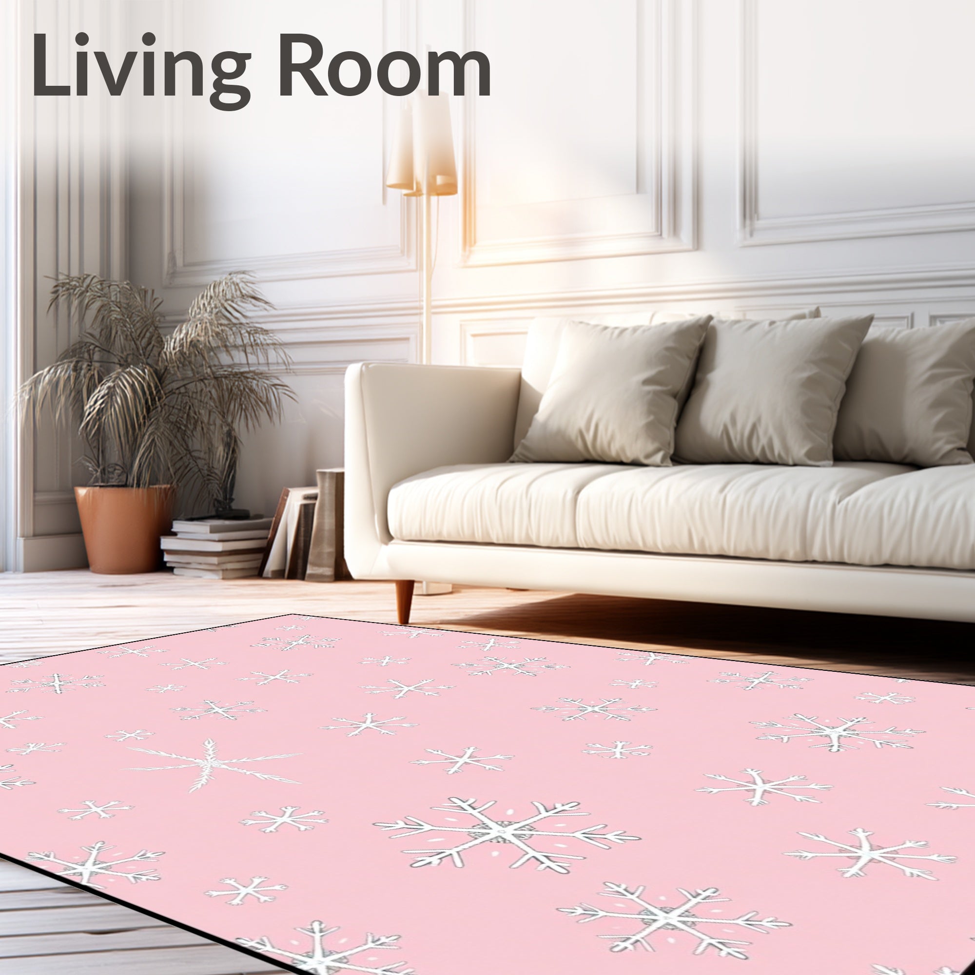 Pink Snowflake Scattered Holiday Background Rug