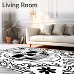 Bold Black Skull Floral Frame Rug
