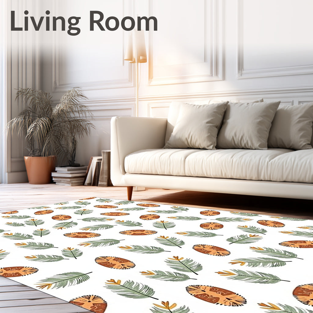 Green Fern Tan Oval Scattered Rug