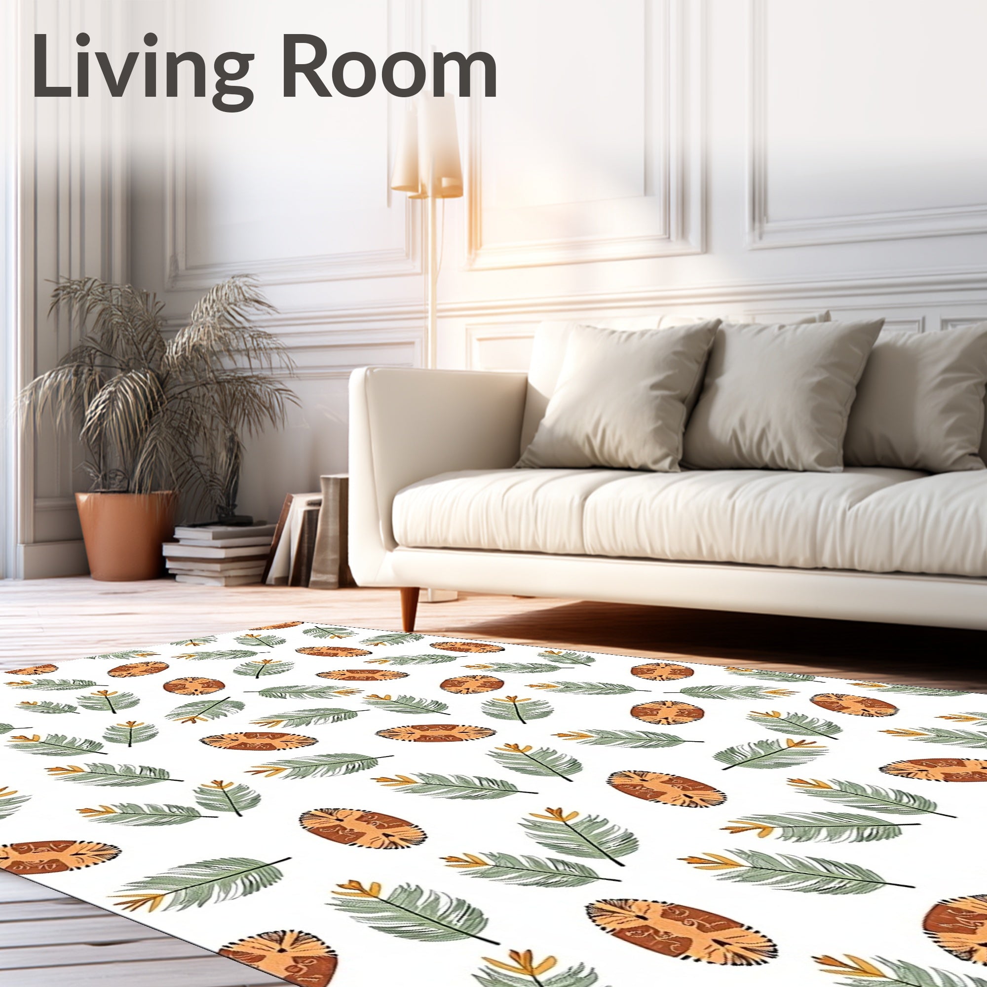 Green Fern Tan Oval Scattered Rug