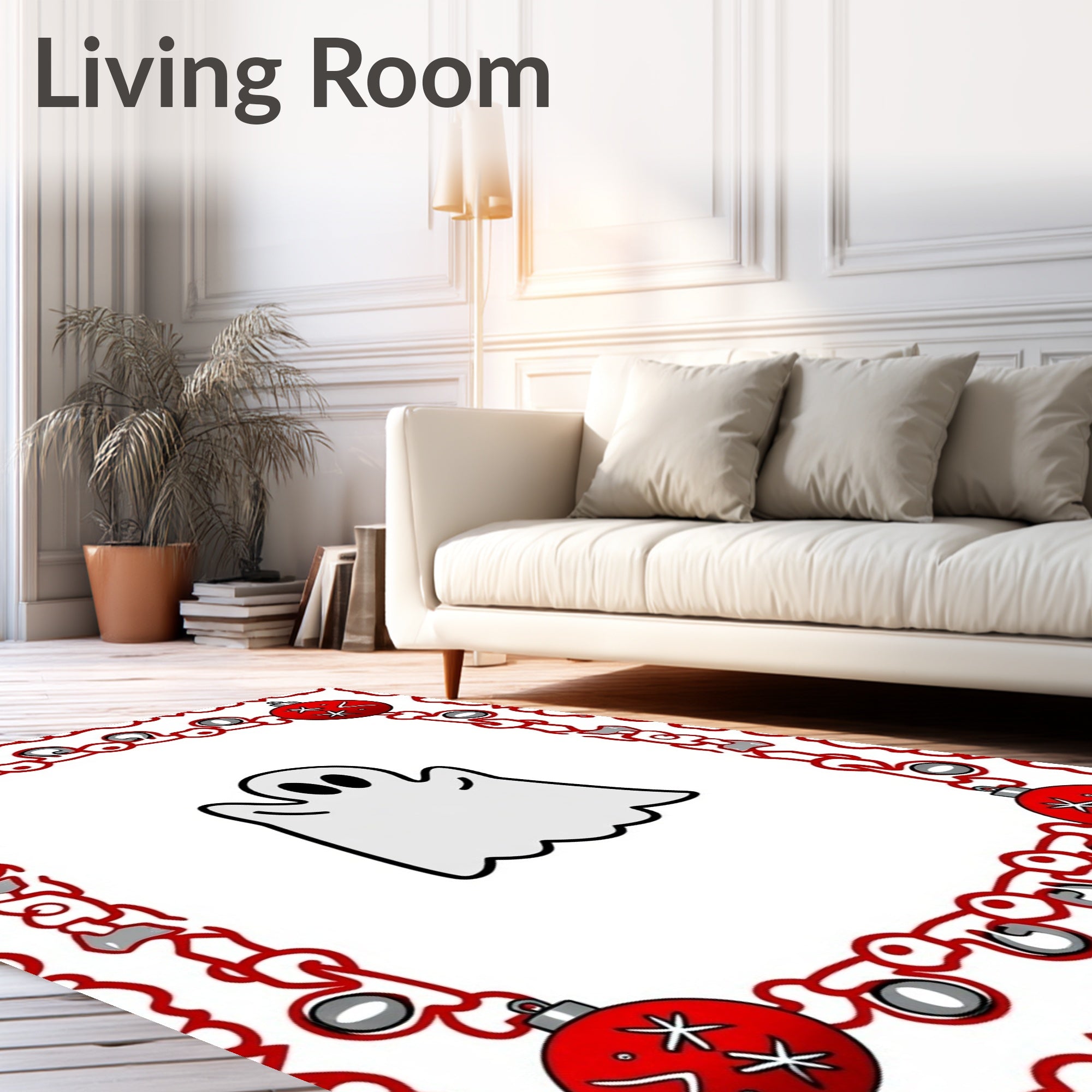 Red Festive Ghost Christmas Ornament Rug