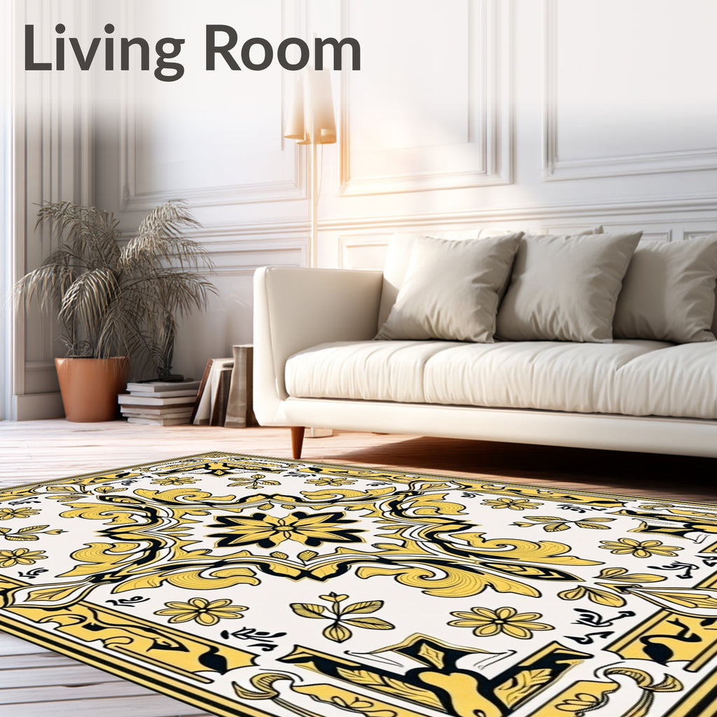 Golden Ivory Victorian Floral Medallion Rug