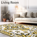 Golden Ivory Victorian Floral Medallion Rug