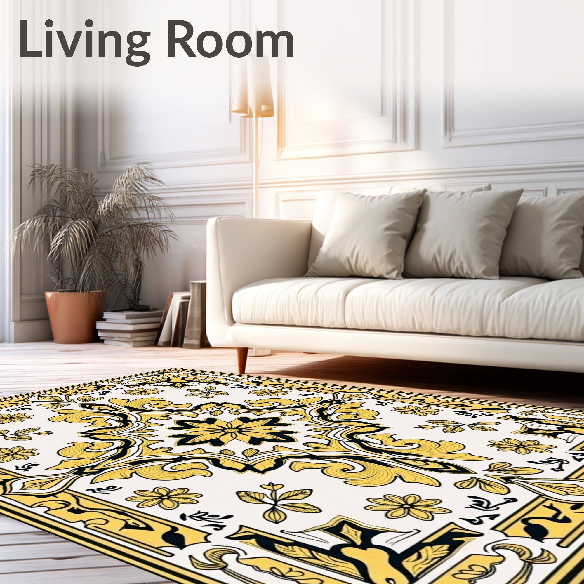 Golden Ivory Victorian Floral Medallion Rug