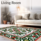 Emerald Green Red Berry Floral Medallion Rug